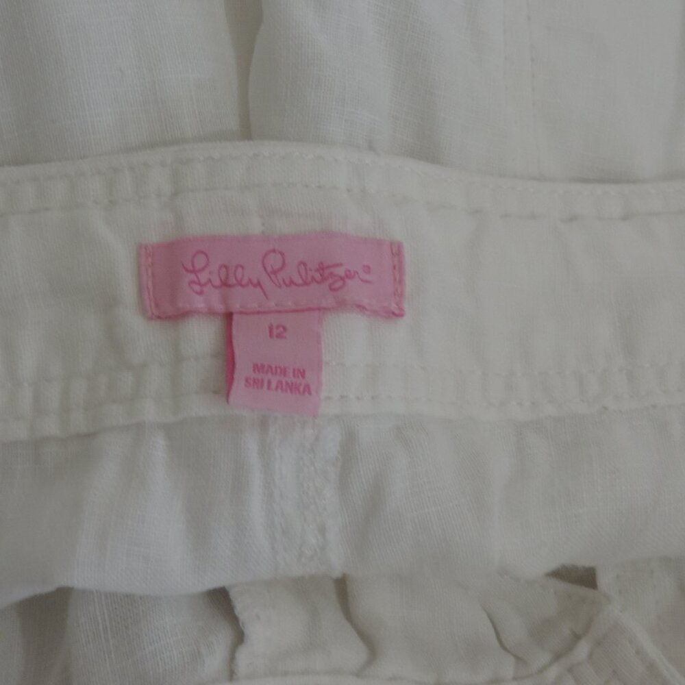 Lilly Pulitzer Beach Pants Sz 12 White Linen Wide Leg Pull On Drawstring Pockets - Picture 12 of 14